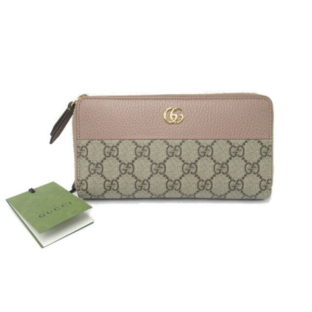 Gucci GG Supreme leather round long wallet beige brown pink